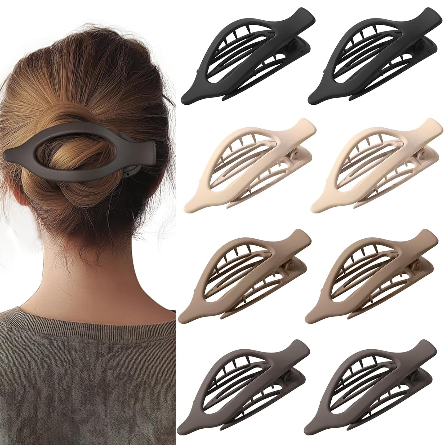 Flat Hair Clips for Women - Matte No Crease Large Claw Clips | Strong Hold Barrettes for Thick & Thin Hair - 8 Pack
