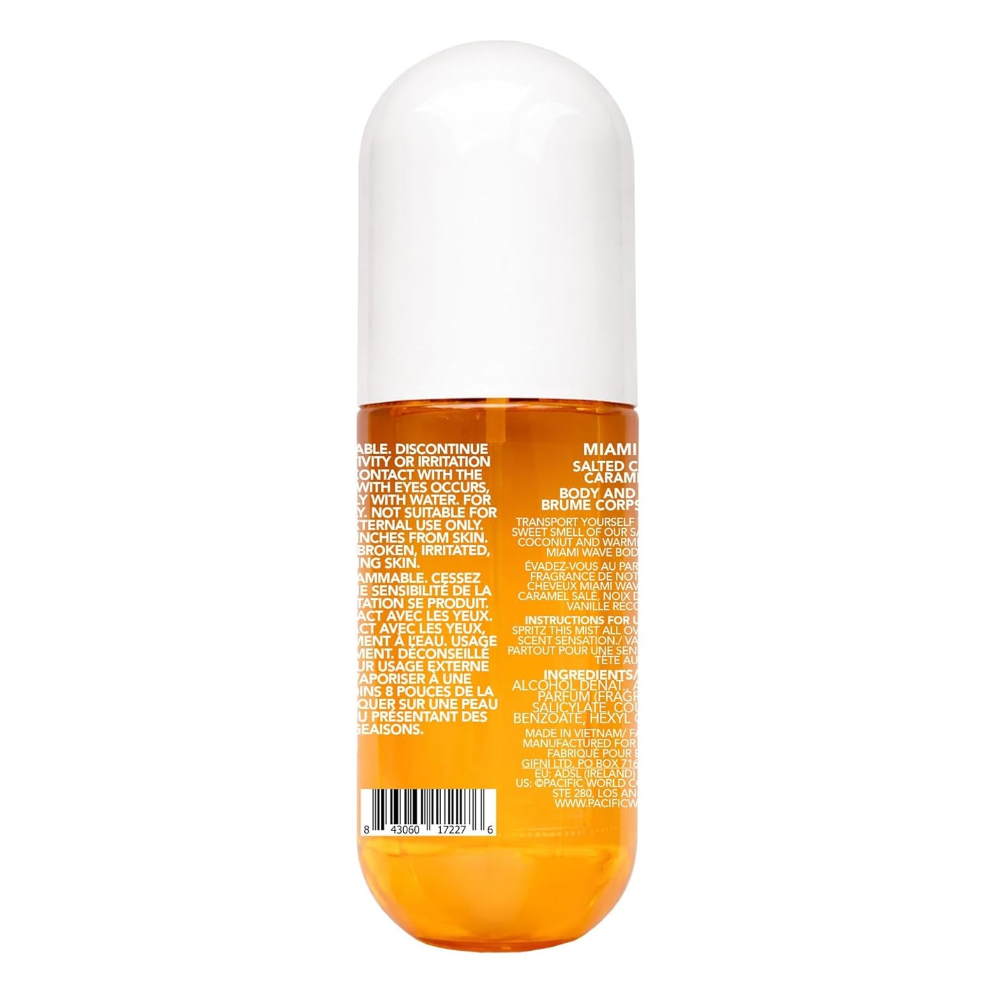 Miami Wave Salted Caramel Body & Hair Mist - Sweet Coconut & Vanilla Scent | 8.11 Fl Oz