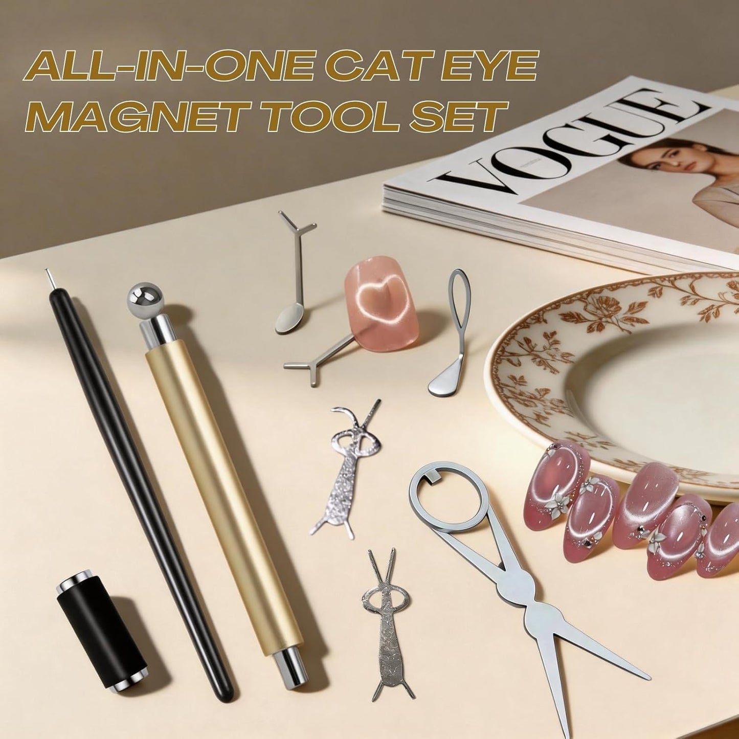 Cat Eye Magnet Set - 8-in-1 Nail Art Tools for Stunning Cat-Eye Effects | Yellow Color