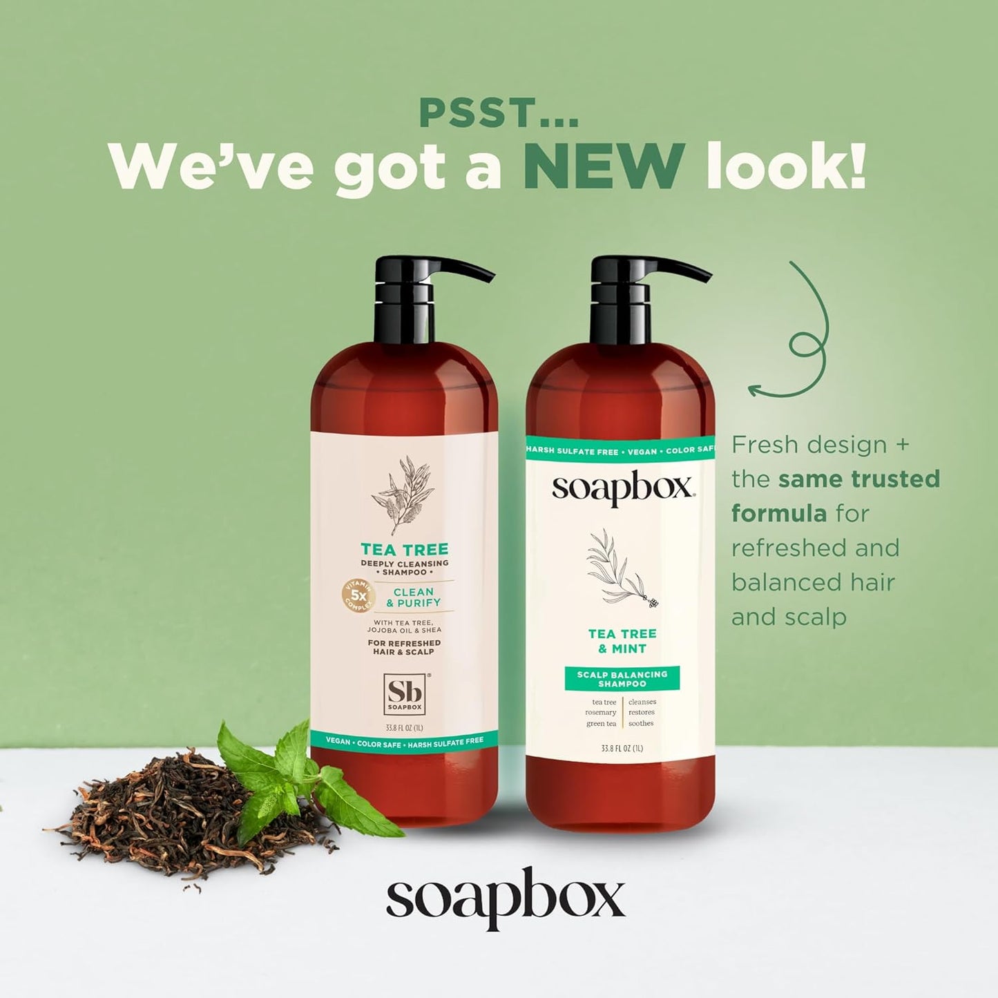 Tea Tree Oil & Mint Shampoo and Conditioner Set - Soothing, Chemical-Free Formula | 1 Liter Each