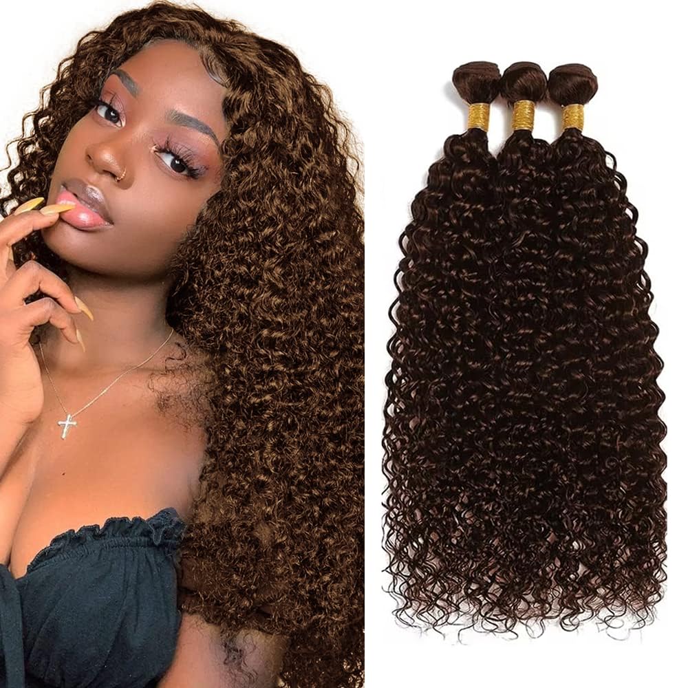 #4 Brown Human Hair Bundle Chocolate Brown Kinky Curly Bundles 16 18 20 inch 10A 100% Unprocessed Brazilian Virgin Hair 3 Bundles Color #4 150g
