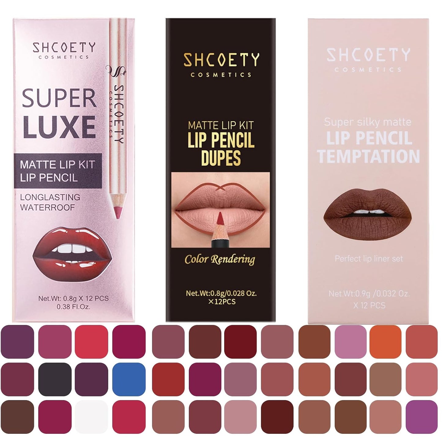Matte Lip Liner Set - 36 Pcs Waterproof Longwear Lip Pencils | Smooth, High Pigmented Natural Makeup