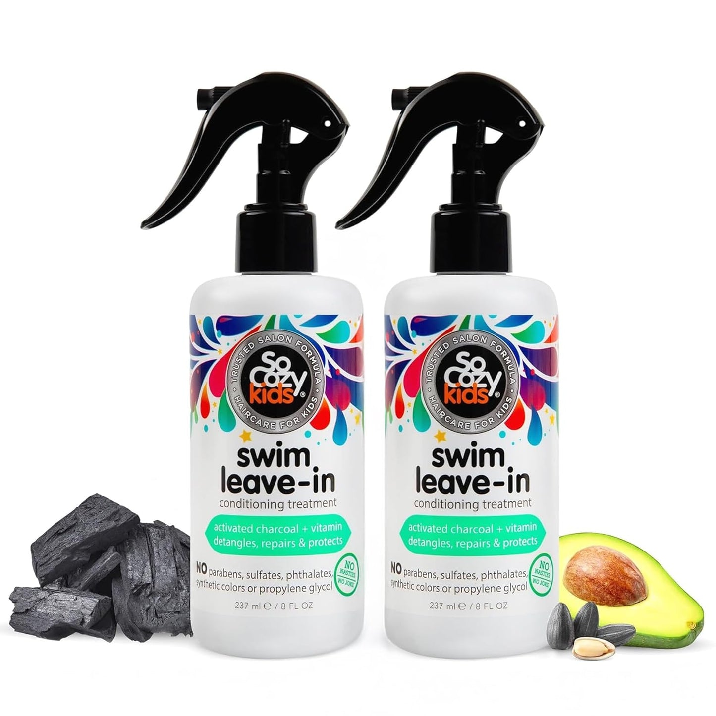 SoCozy Swim Leave-In Conditioner Spray for Kids | Protects & Repairs Pool & Sun Damaged Hair - 8 Fl Oz, Gentle Formula with Activated Charcoal & Vitamin B5