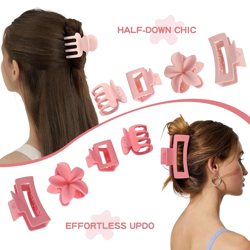 Matte Hair Clips for Women - 8 Pcs Strong Hold Non-Slip Claw Clips | Flower & Rectangle Styles in Neutral Colors