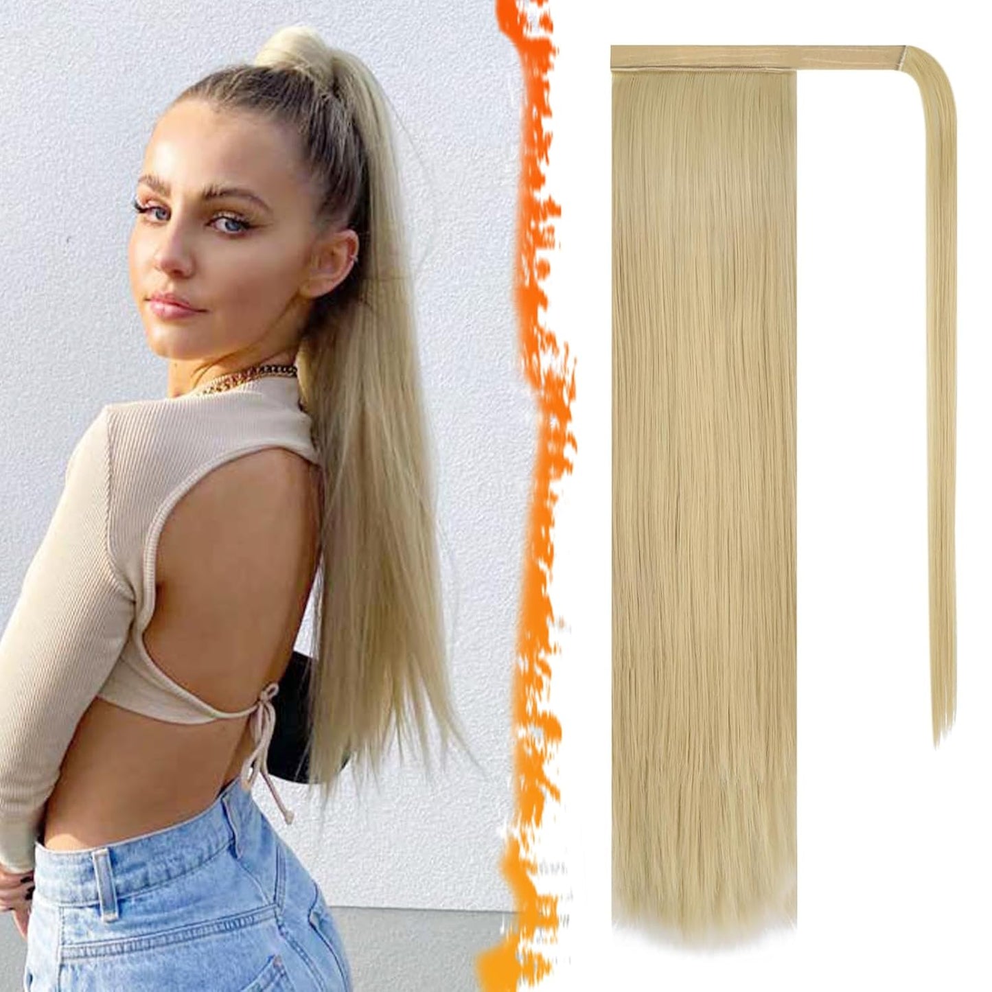 Dark Brown Straight Ponytail Extension - 28 Inch Clip-In Hairpiece for Women | Synthetic Wrap Around Style
