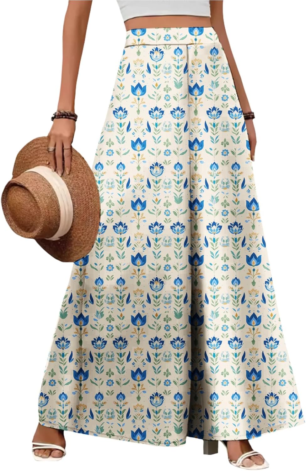 ZOCAVIA Women's Boho Wide Leg Pants - Lightweight High Waisted Palazzo Trousers with Pockets | Summer Casual Style
