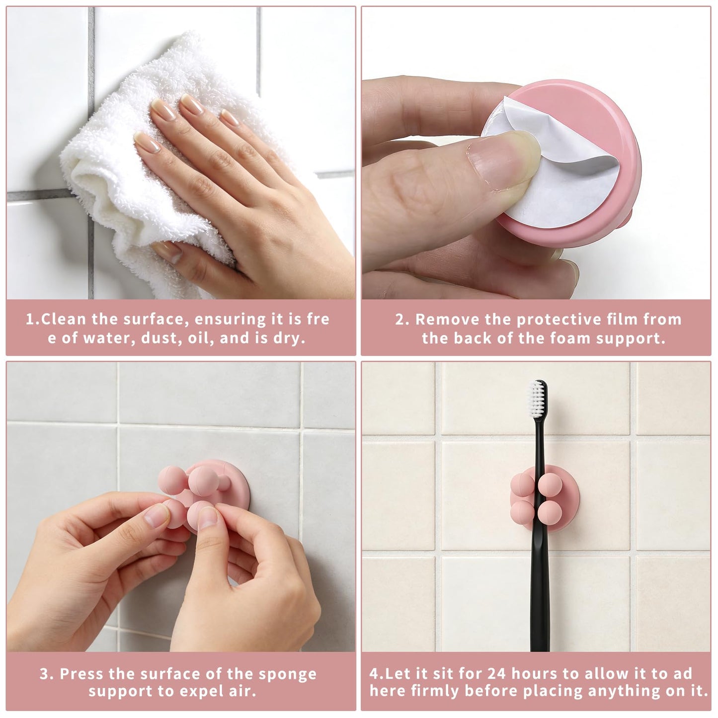 5 Pcs Razor Holder for Shower, Silicone Toothbrush Holder for Shower, Multifunctional Waterproof Self Adhesive Cute Utility Hook for Hanging Towel Bathroom Kitchen Living Room Office(Pink)