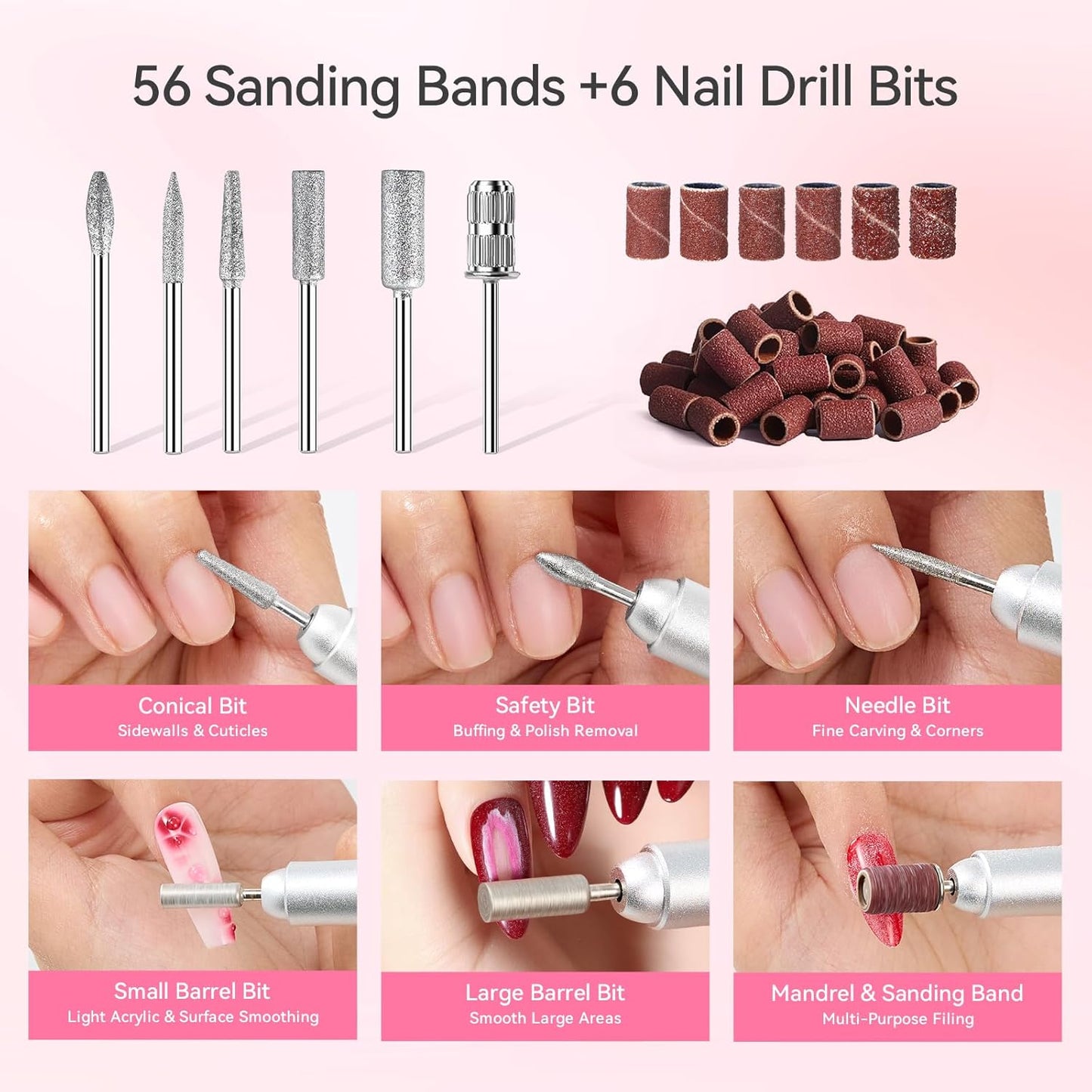 Rechargeable Electric Nail Drill - 35000 RPM Efile for Acrylic Gel Polishing | Cordless with LED Display & Storage Stand (Pink)