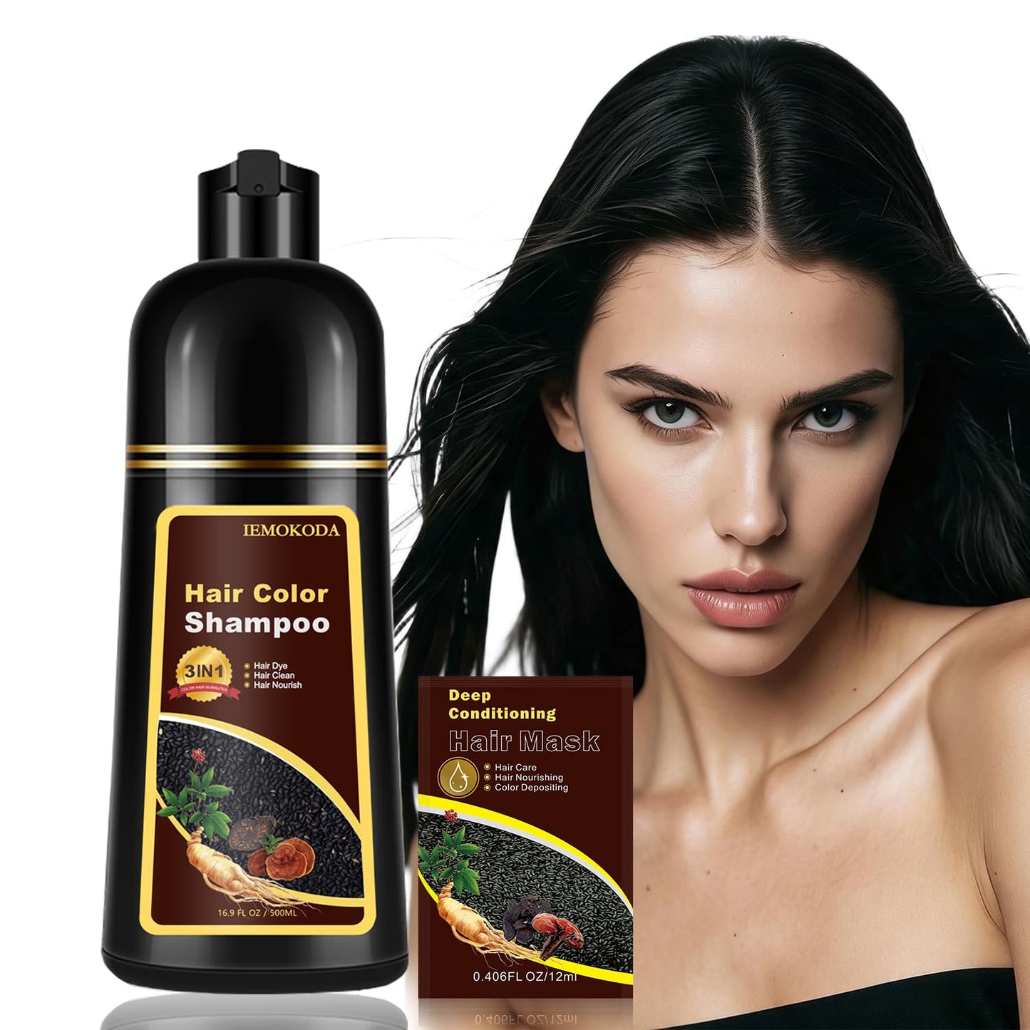Brown Hair Dye Shampoo - 3 in 1 Instant Color & Long-Lasting Formula | Easy to Use, Works in Minutes