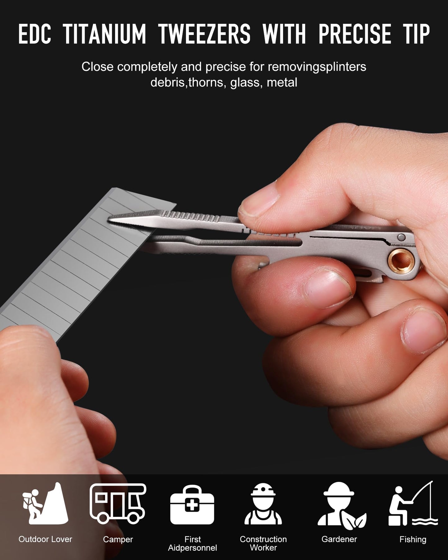 LIAOVEN Titanium EDC Tweezers Tool for Men, Precision Tweezers with Knife Survival Camping Outdoor Travel Garden Plant Splinter Craft Mini Tweezer Tool for Father Gifts