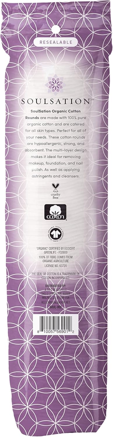 Organic Cotton Makeup Remover Pads - 400 Count Lint-Free Face Rounds