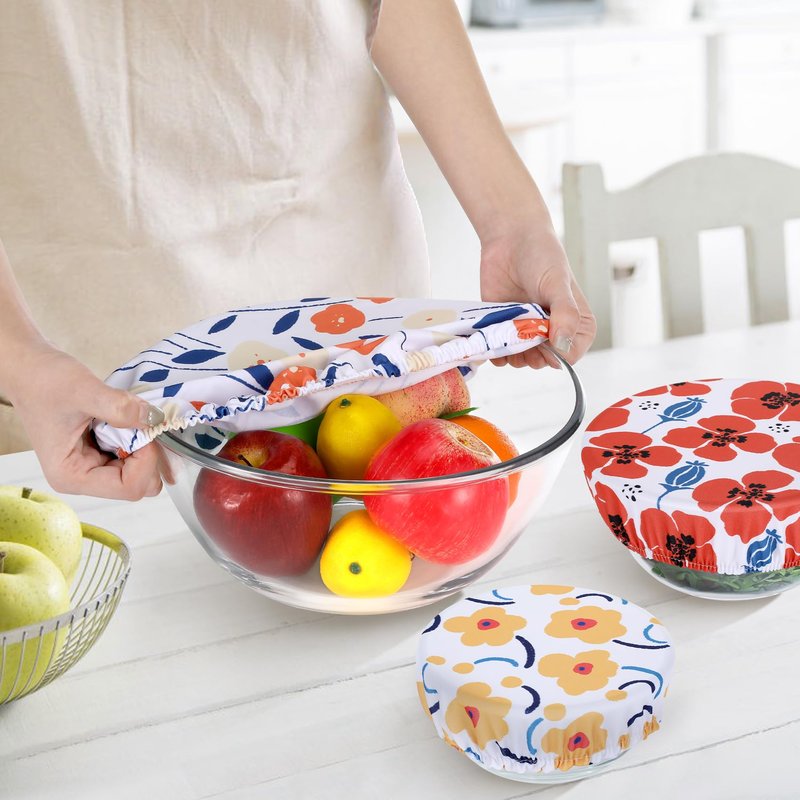 Revahope 5 Pieces Bowl Covers Reusable, 5 Size Stretch Cloth Covers for Bread Proofing Fabric Elastic Food Covers Washable for Food Fruits Leftover (Floral)