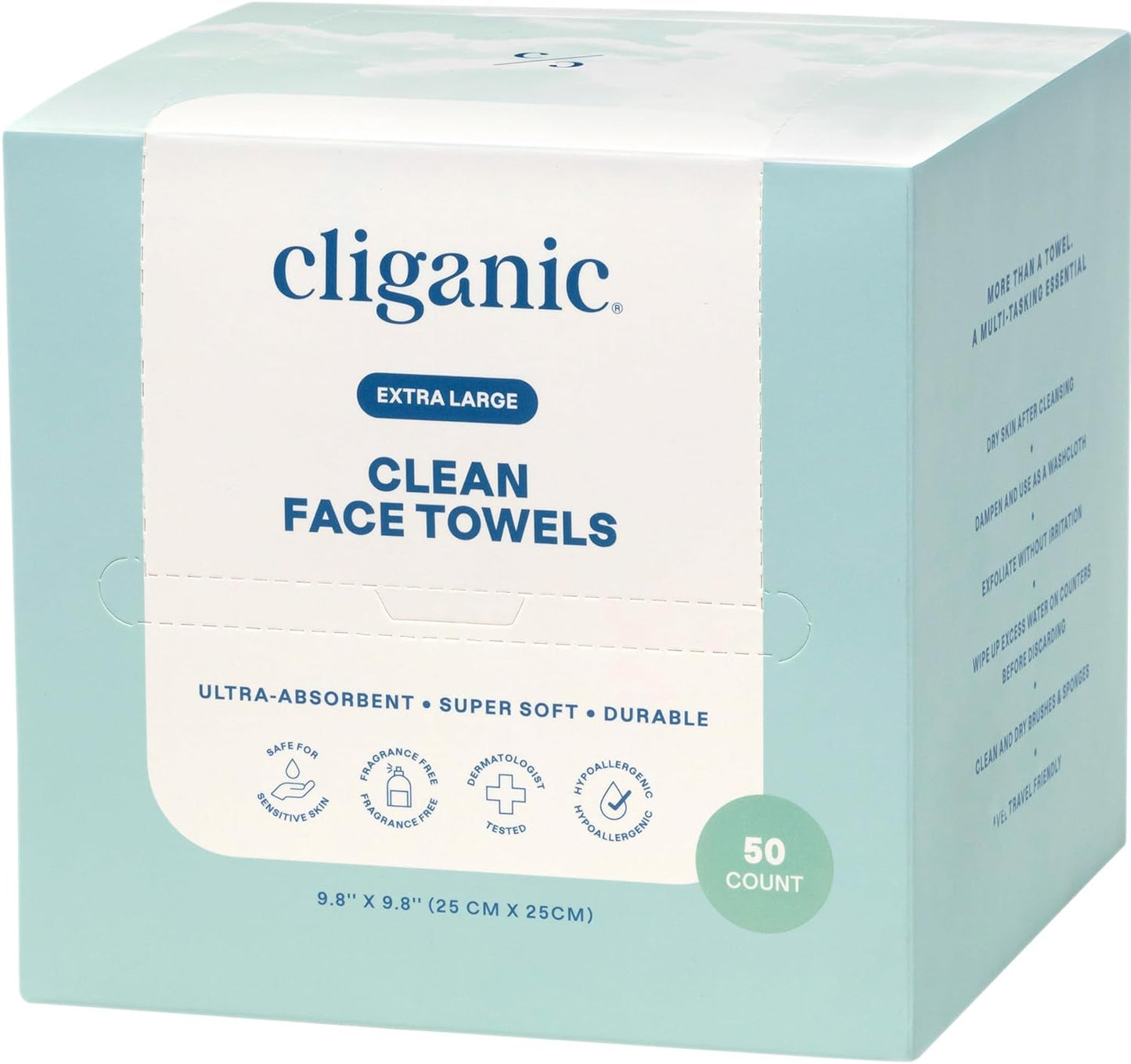 Clean Face Towels XL - Ultra-Absorbent Hypoallergenic Makeup Remover Wipes | 50 Ct, Soft & Hygienic for All Skin Types
