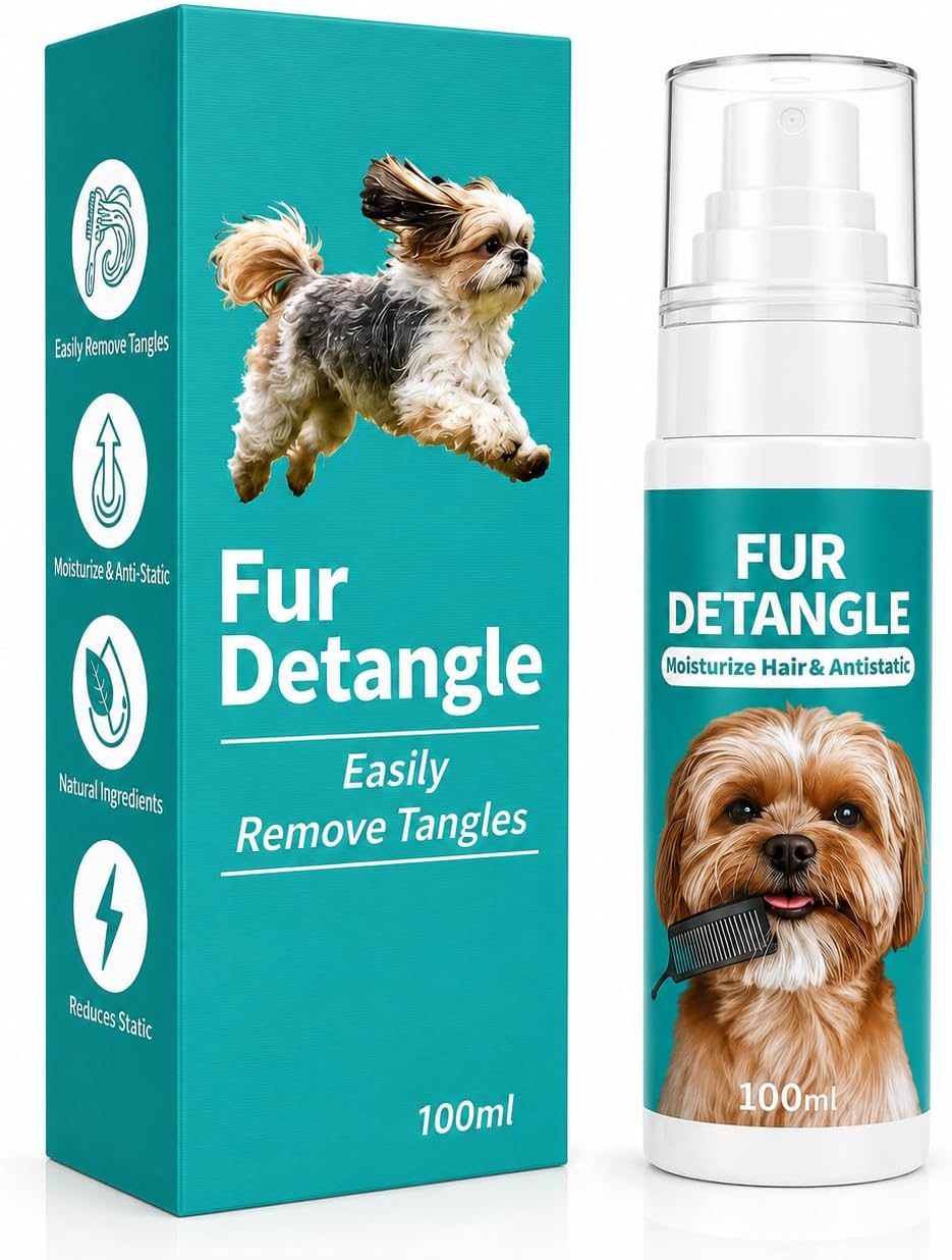 Dog Detangler Spray - Leave-In Conditioner & Dematting Solution for Matted Hair | Moisturizing Pet Grooming Spray, 3.4 Fl Oz