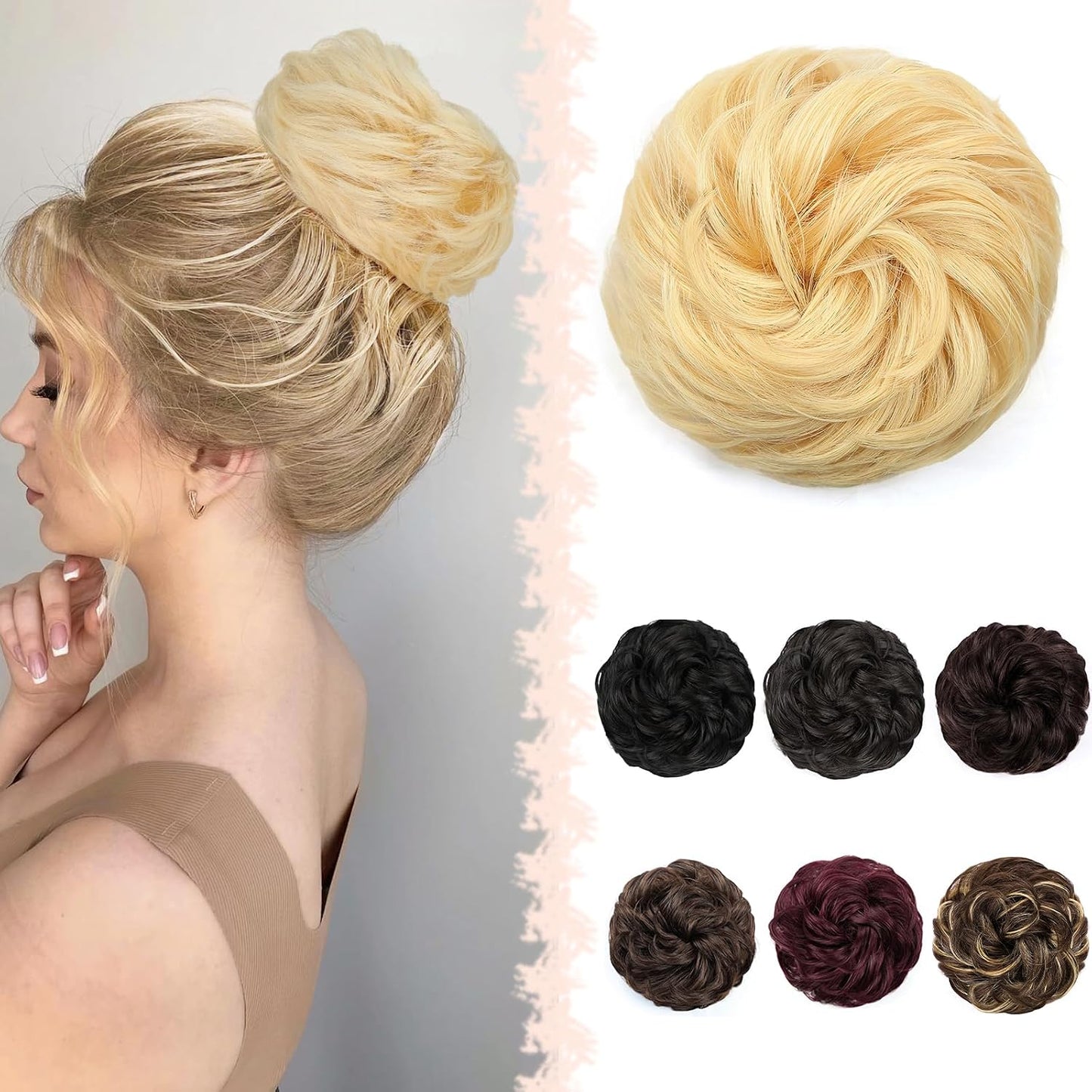 Messy Bun Hair Piece - Real Human Hair Thick Fluffy Donut Updo | Natural Black Ponytail Extension