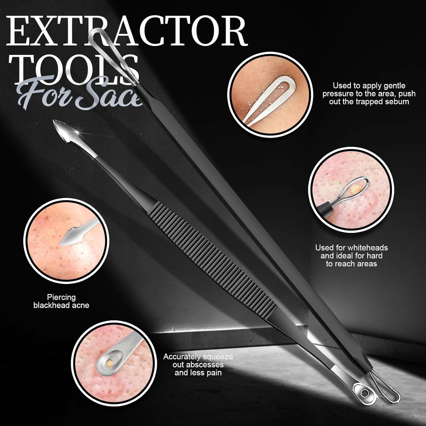 Blackhead Remover Tool Kit - 9 Pcs Stainless Steel Comedone Extractor for Acne, Pimples & Whiteheads | Facial Care Tools