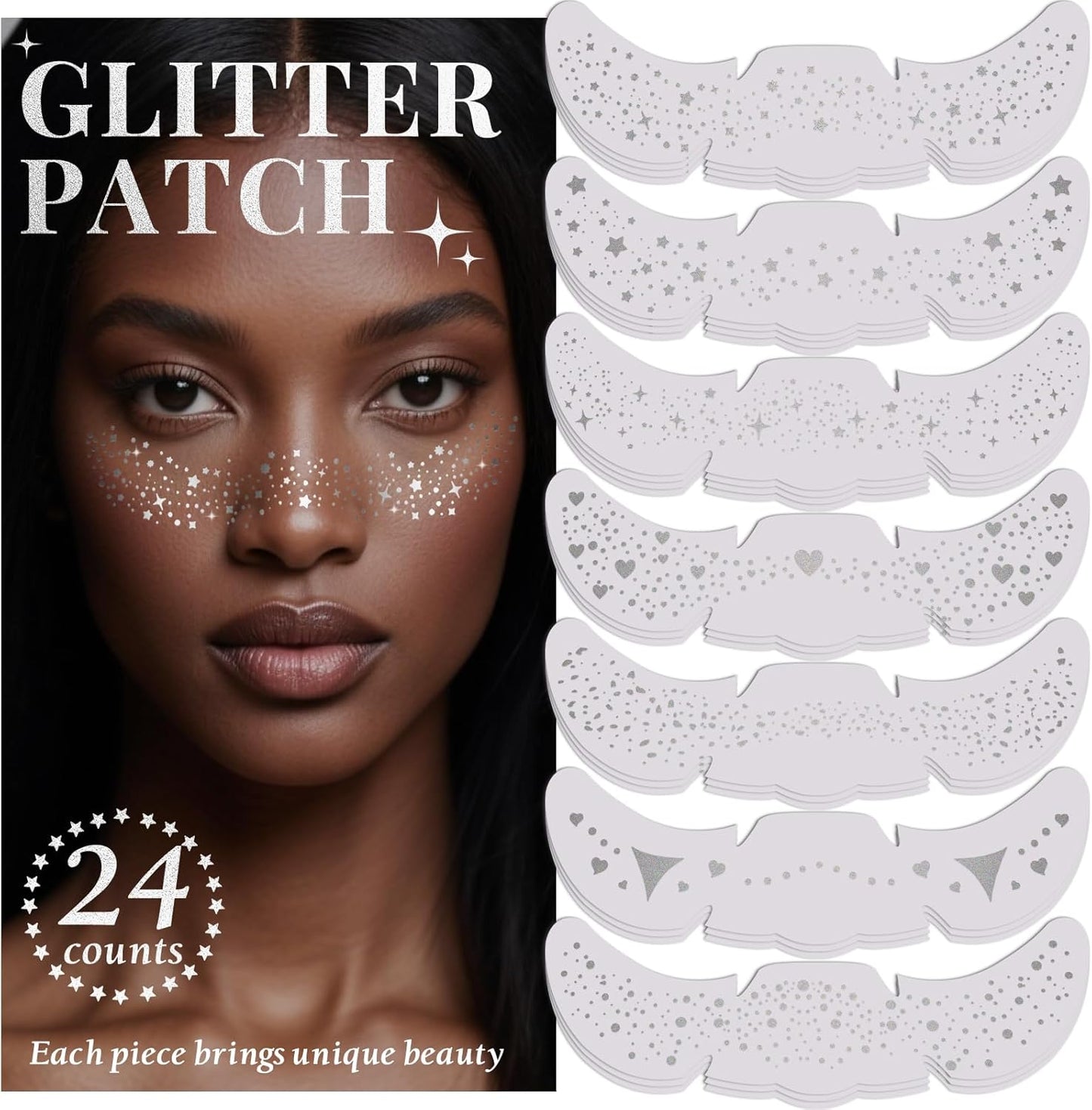 Glitter Freckles Makeup Patches - Holographic Face Glitter Speckles | 24pcs Cute Sparkling Fake Freckles for Festivals