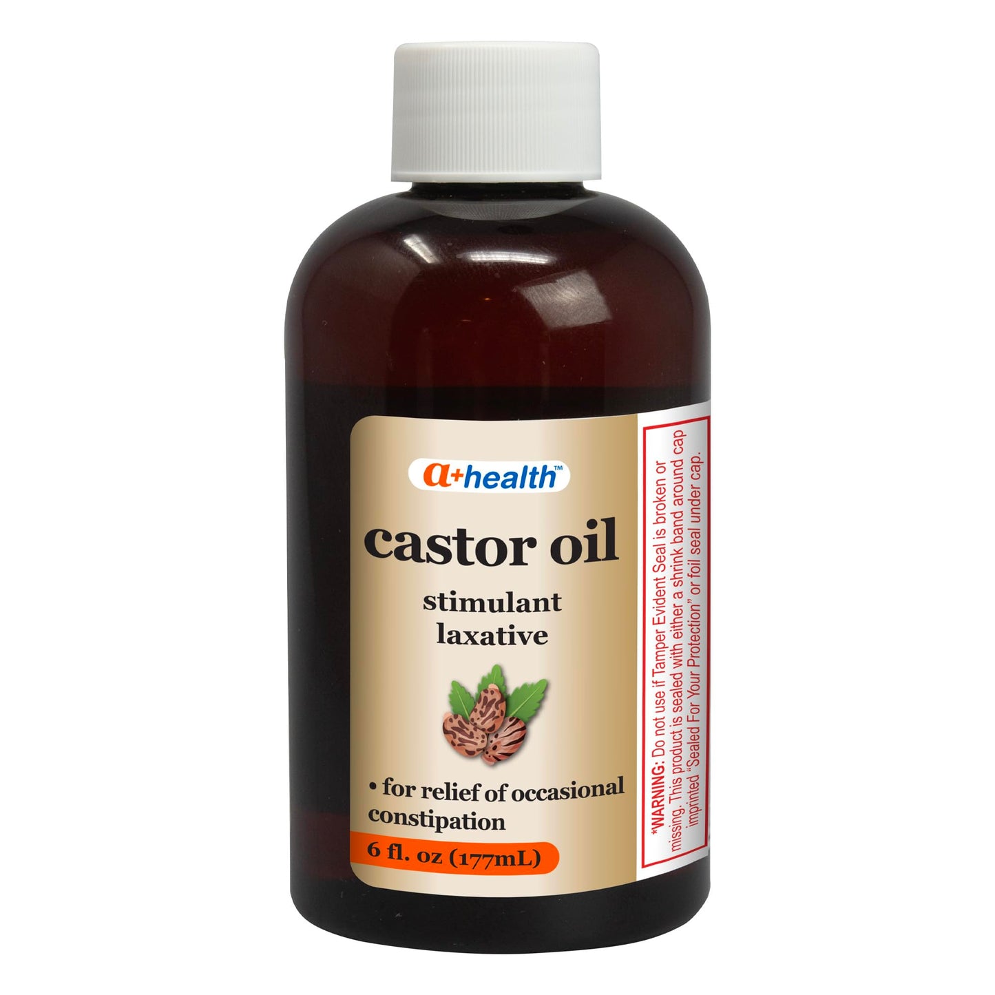 A+Health Castor Oil, Laxative For Constipation, 100% Pure, 6 Fluid Ounces, Tasteless, Odorless, Hexane Free, Moisturizing and Nourishing for Skin and Hair, Made in USA