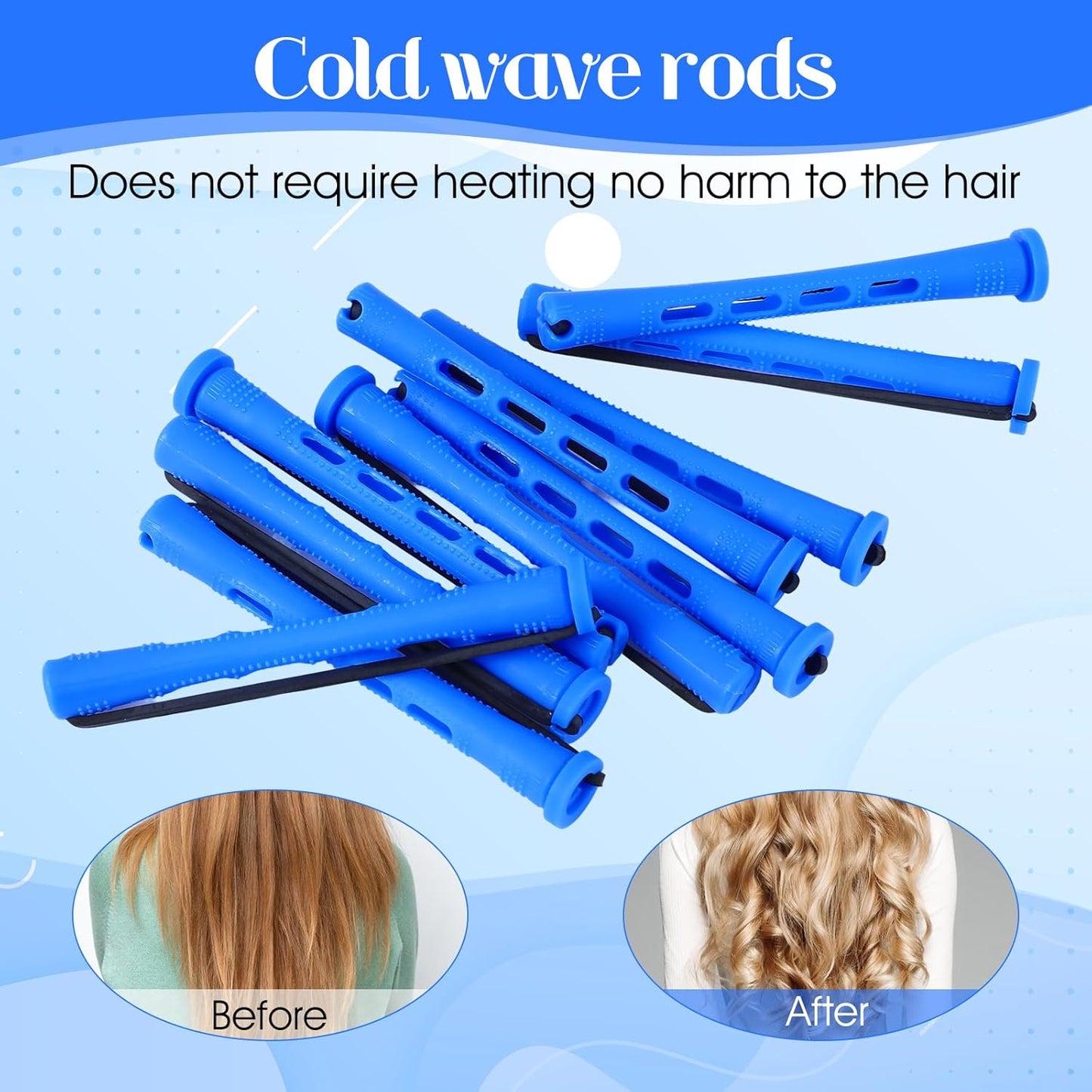 20 Pcs Perm Rods - Medium Curling Rods for Short Hair | Heatless Cold Wave Rollers (0.35 Inches, Blue)