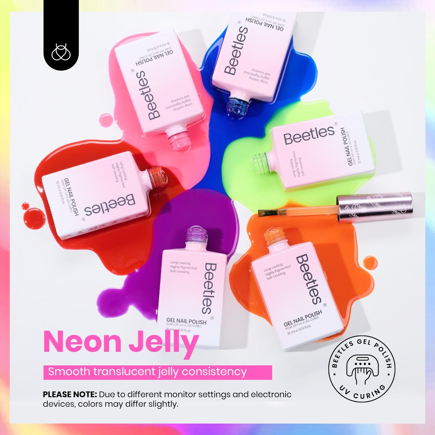Beetles Jelly Gel Polish Set, 6 Colors 15ML Full Size HEMA-Free Neon Gel
