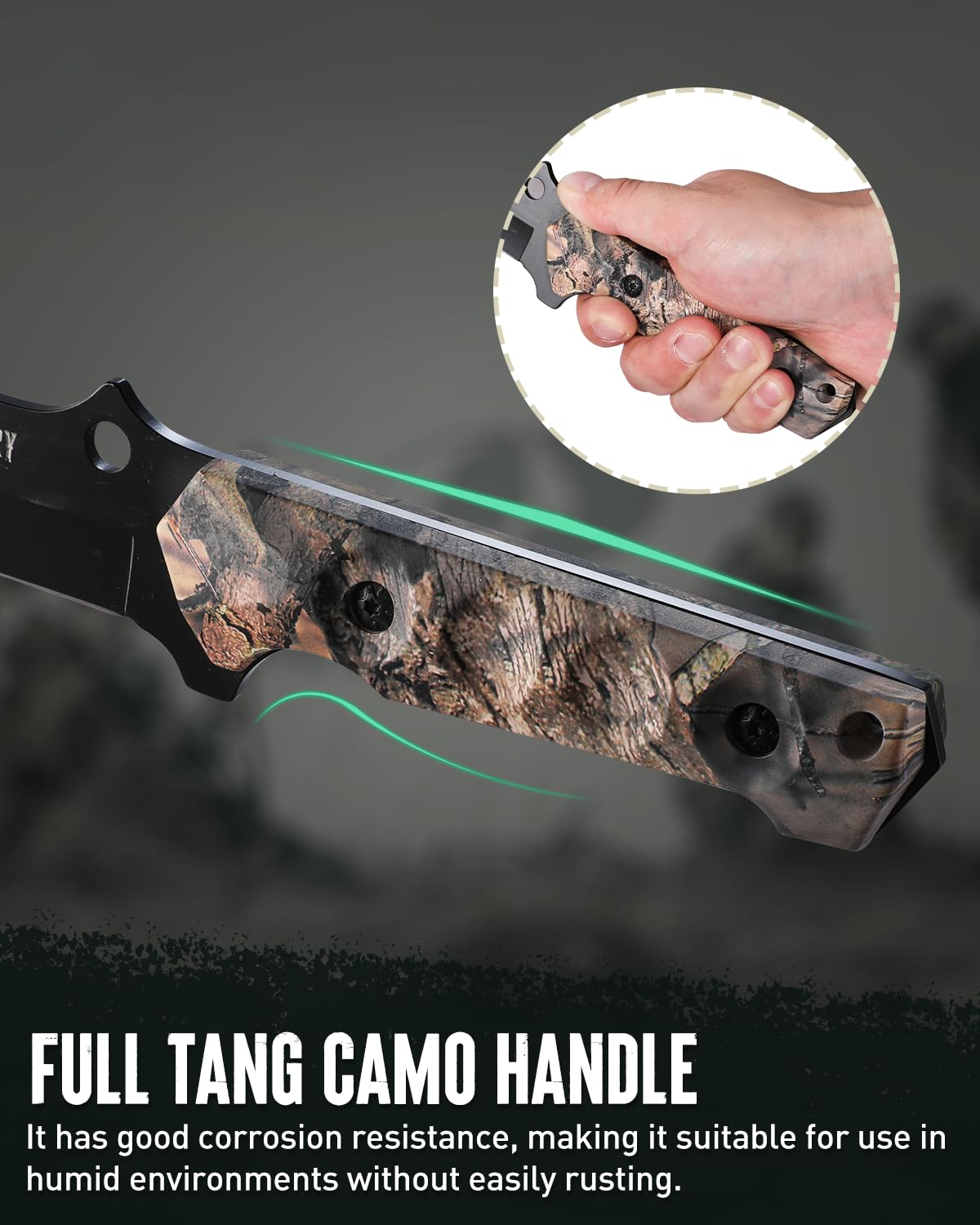 MOSSY OAK Fixed Blade Hunting Knife Set - 2 Piece, Full Tang Handle Straight Edge and Gut Hook Blades Game Processing Knife, Sheath Included