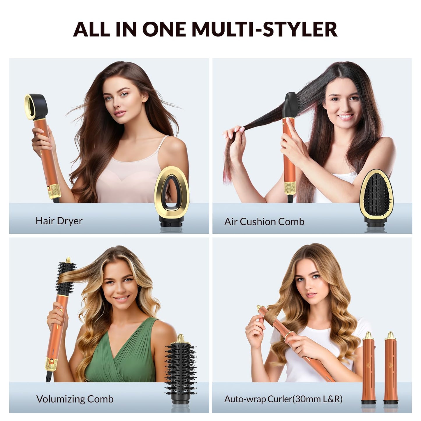 5 in 1 Air Styler Set, High-Speed Ionic Hair Dryer Brush, Coanda Effect Auto Wrap Curlers, No Heat Damage, Multi Hair Styler Tool for Curling, Volumizing & Fast Drying, for Versatile Styling