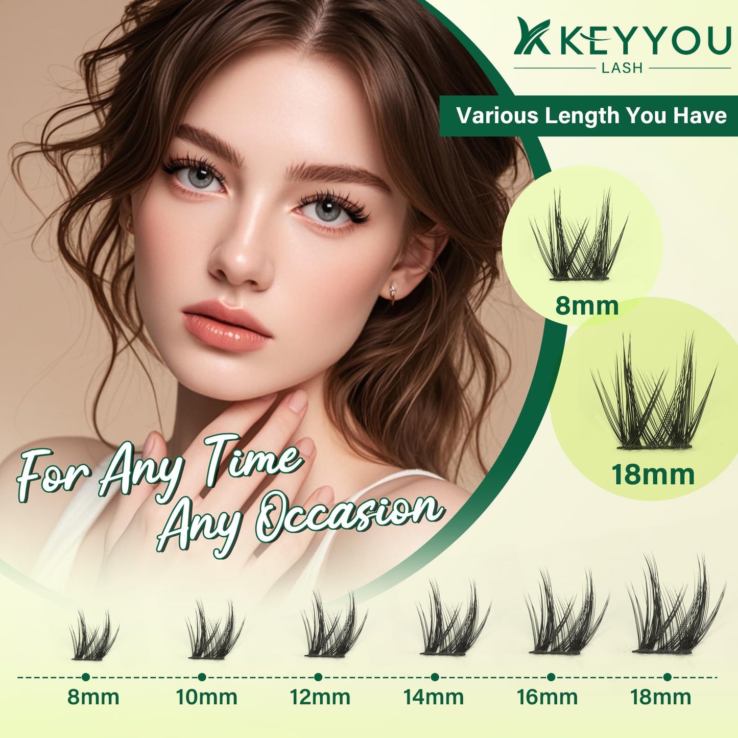 KEYYOU LASH Lash Clusters Kit Manga Lashes 8-18mm C Curl Wispy Lash Cluster Ultra-Thin Natural Lash Cluster with Spike Eyelash Extension Fairy False Eyelash with Remover Bond and Seal（F04 Kit）