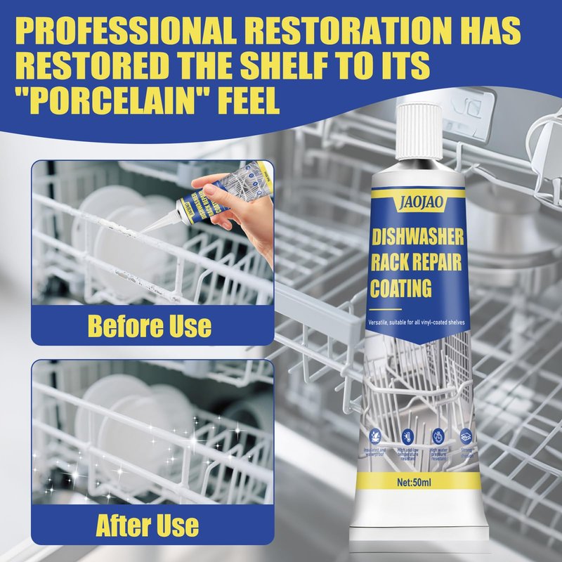 JAOJAO Dishwasher Rack Repair Coating, Dishwasher Rack Repair Kit Strong Waterproof Protection High and Low Temperature Resistant Safe Formula for Dishwashers and Vinyl Rack Restoration, 50ml White