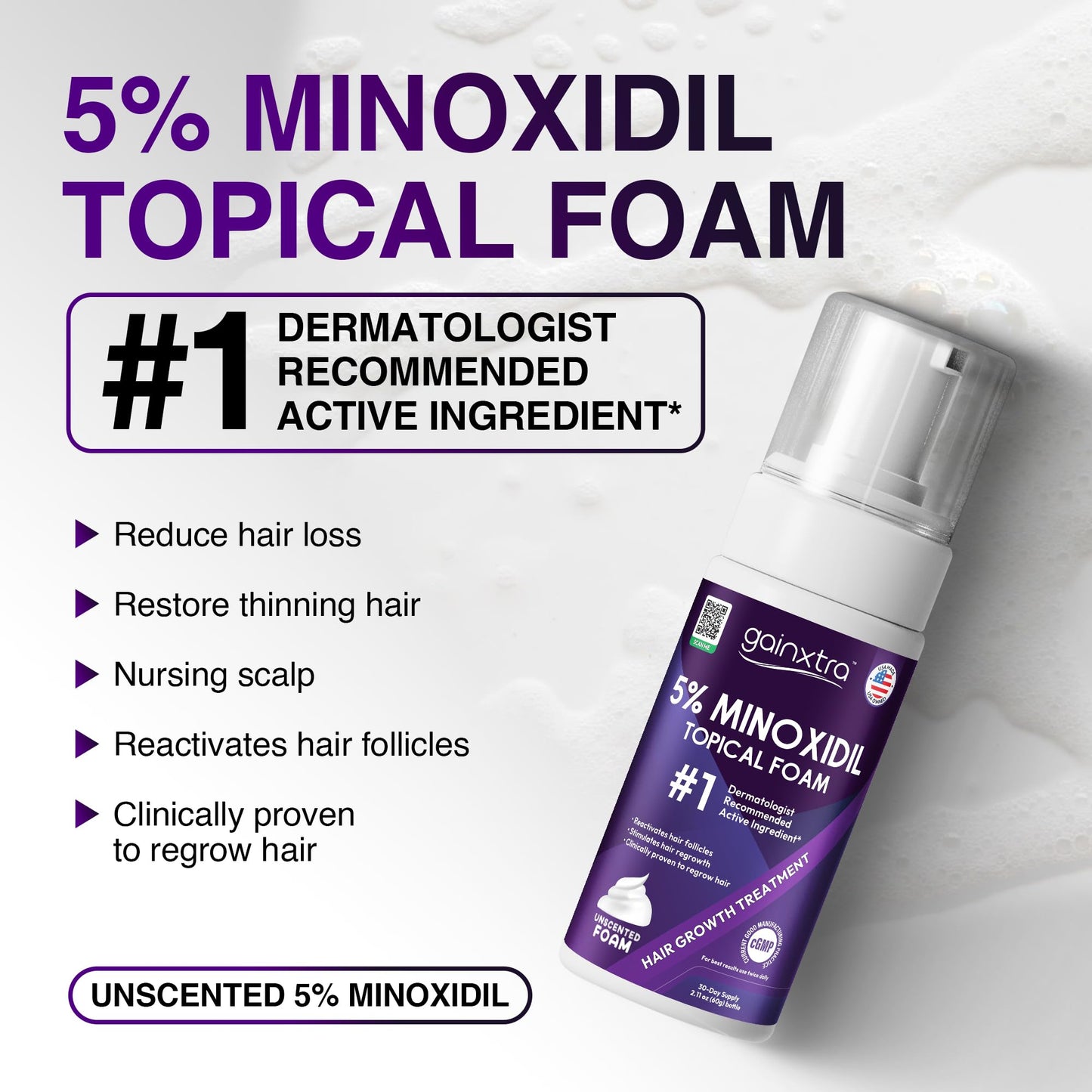 5% Minoxidil Topical Foam for Men & Women - Hair Regrowth Treatment with Minoxidil Foam Mens for Thicker, Fuller Hair - Minoxidil for Men & Women Hair Loss Treatment (Pack of 3)