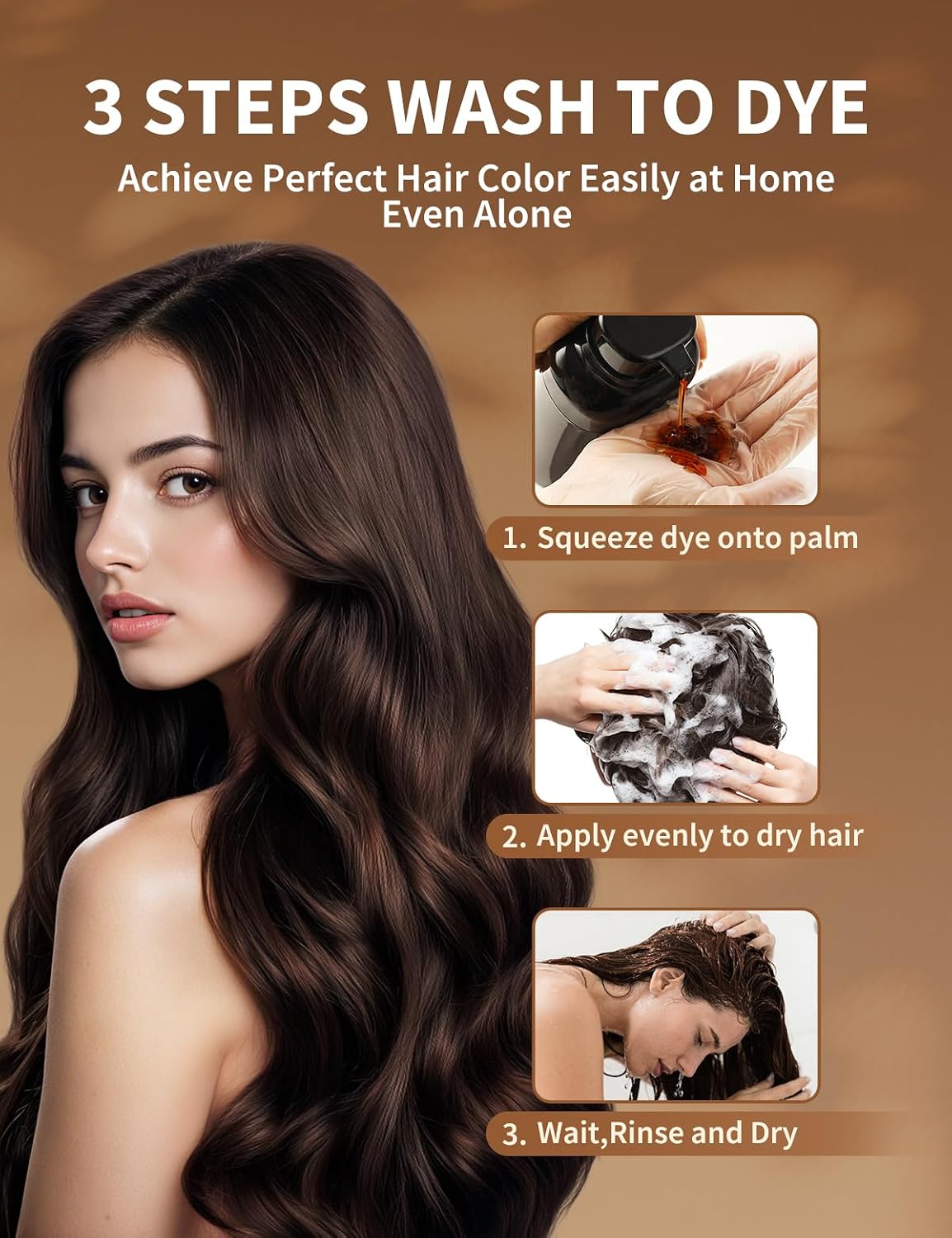 Hair Dye Shampoo for Gray Hair - 30-Minute Ammonia-Free Color for Men & Women | Dark Brown 500ml