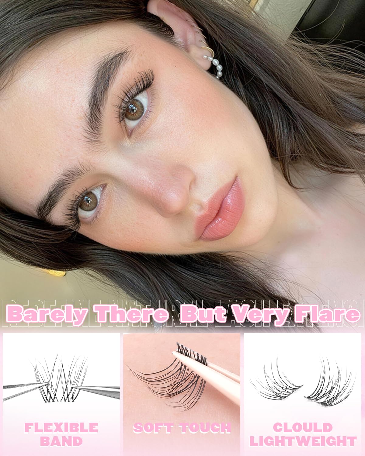 Natural Lash Clusters - Wispy Eyelash Extensions 240 Pcs | Short 8-10-12mm Individual Lashes for Beginners, Glasses Friendly