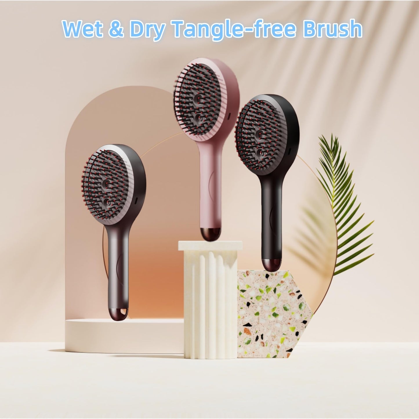 Hair Brush with Water Spray, 2-in-1 Hydrating Styling Brush, Wet & Dry Tangle-Free Brush with Soft Bristles, Adds Shine & Smooth, Reduces Frizz for Women & Men (Pink)
