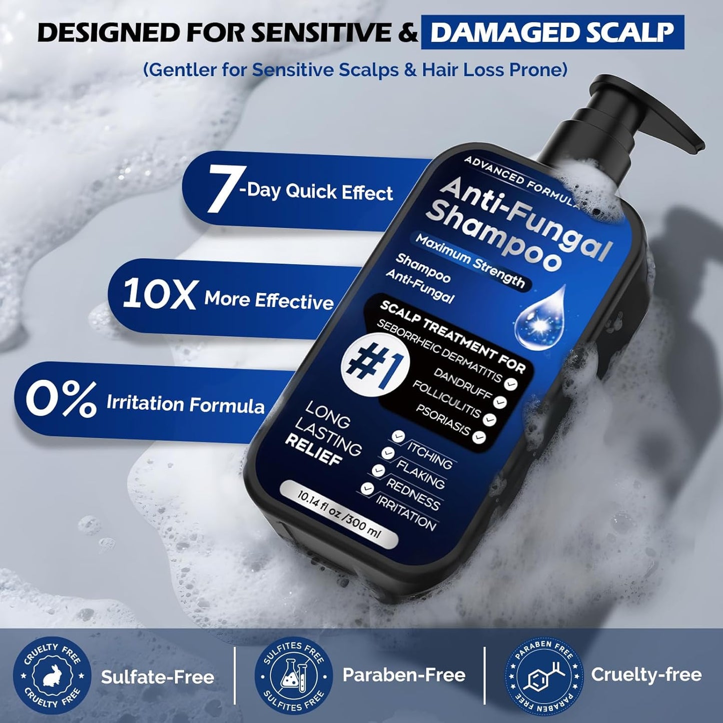 Antifungal Psoriasis Shampoo - Relieves Scalp Itching & Dryness | 10.1 Fl Oz, Sulfate-Free