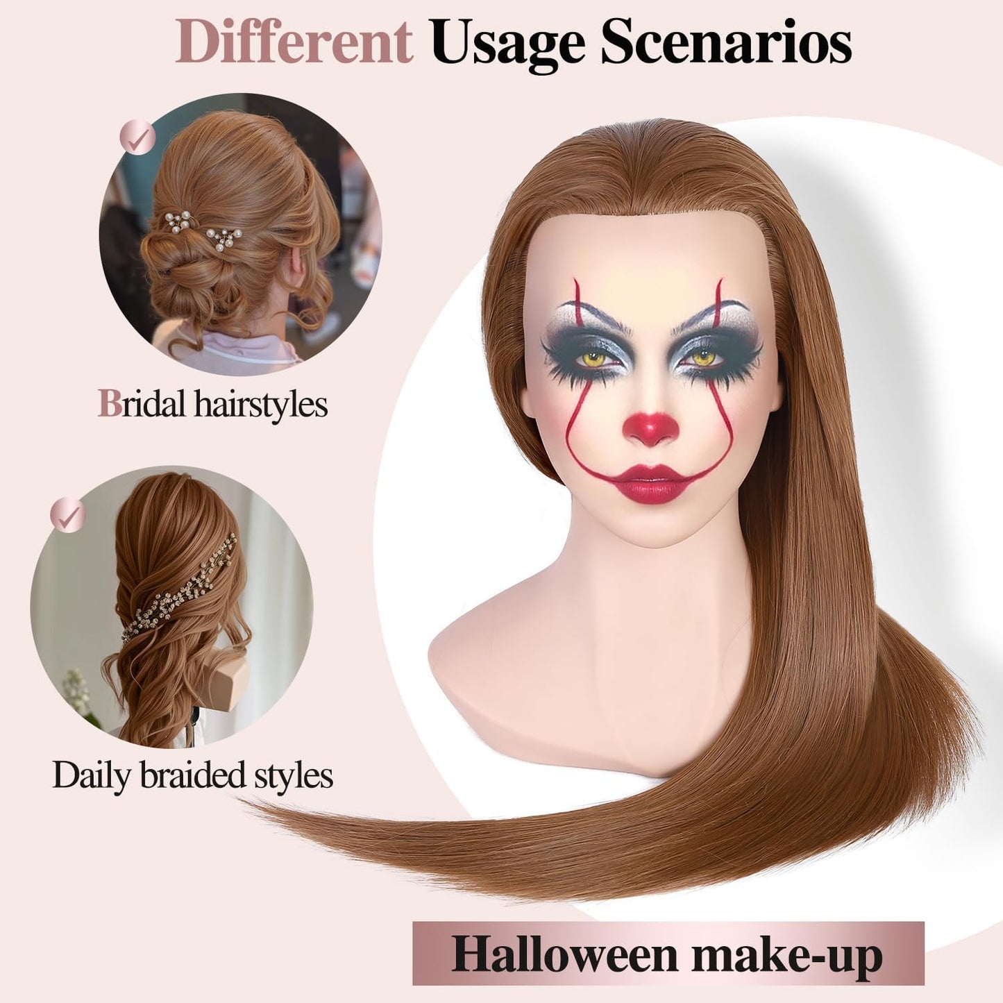 Mannequin Head with Hair - Cosmetology Display & Practice Tool | 26-Inch, Includes Clamp Holder