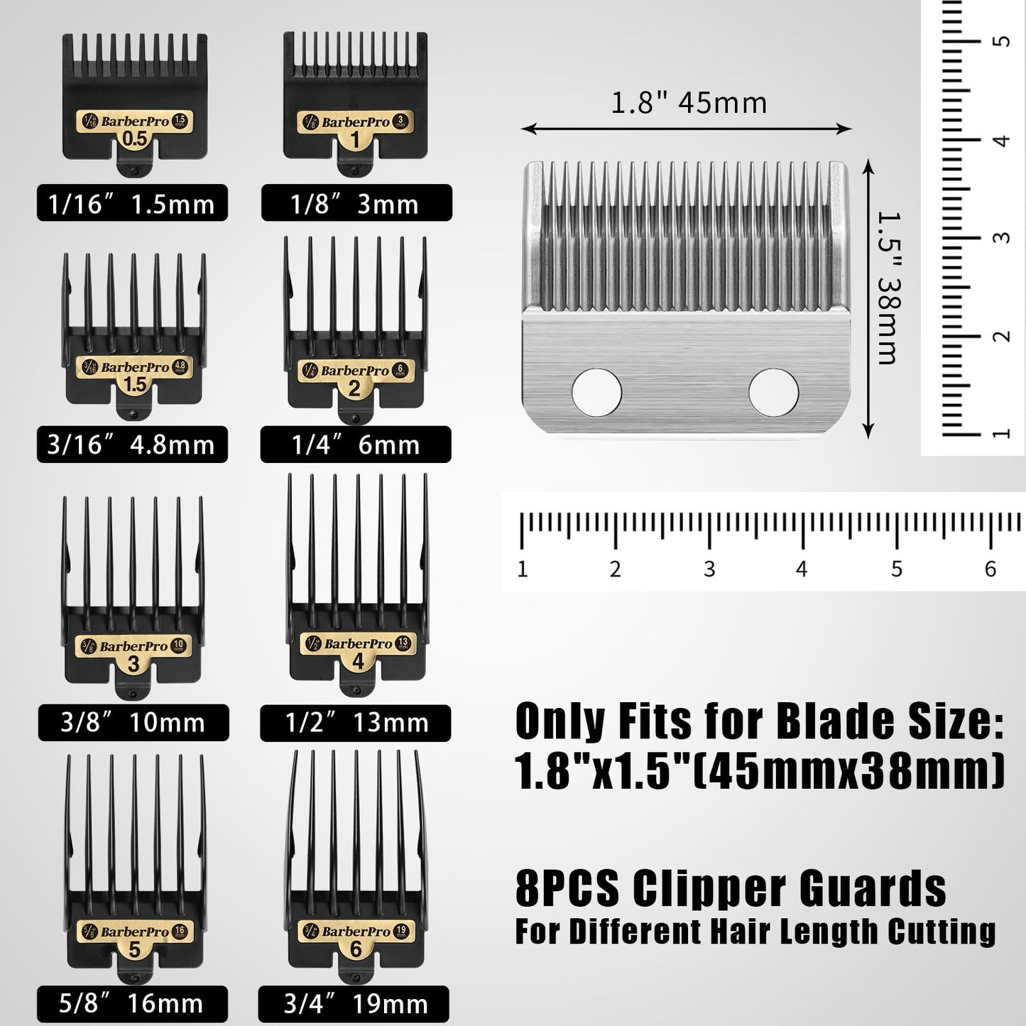 COSYONALL Clipper Replacement Guards for BabylissPRO Clippers Barberology FX870, FX880, FX825, and FX673 Clippers，Cutting Lengths 1/16”-3/4 ”,Black 8 Pack