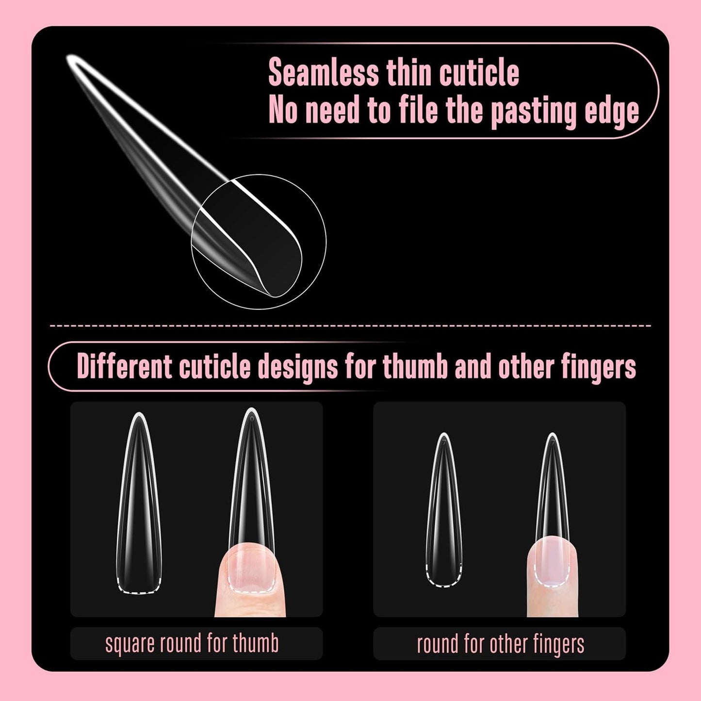 XXL Stiletto Almond Nail Tips - Extra Thick Long Press-On Nails, Full Cover Soft Gel, 300pcs in 15 Sizes
