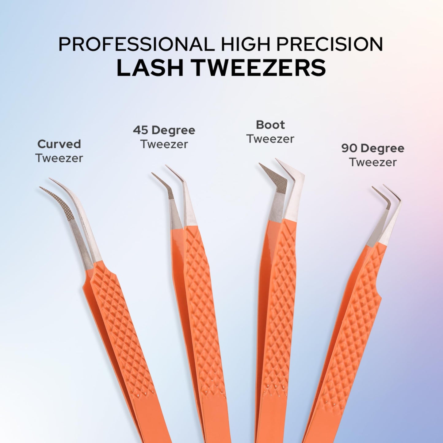 M LASH Tweezers for Eyelash Extensions (Set of 4) - Professional Lash Extension Tweezers - Fiber Tip, Japanese Steel, Diamond Grip Eyelash Extension Tweezer (Blue)