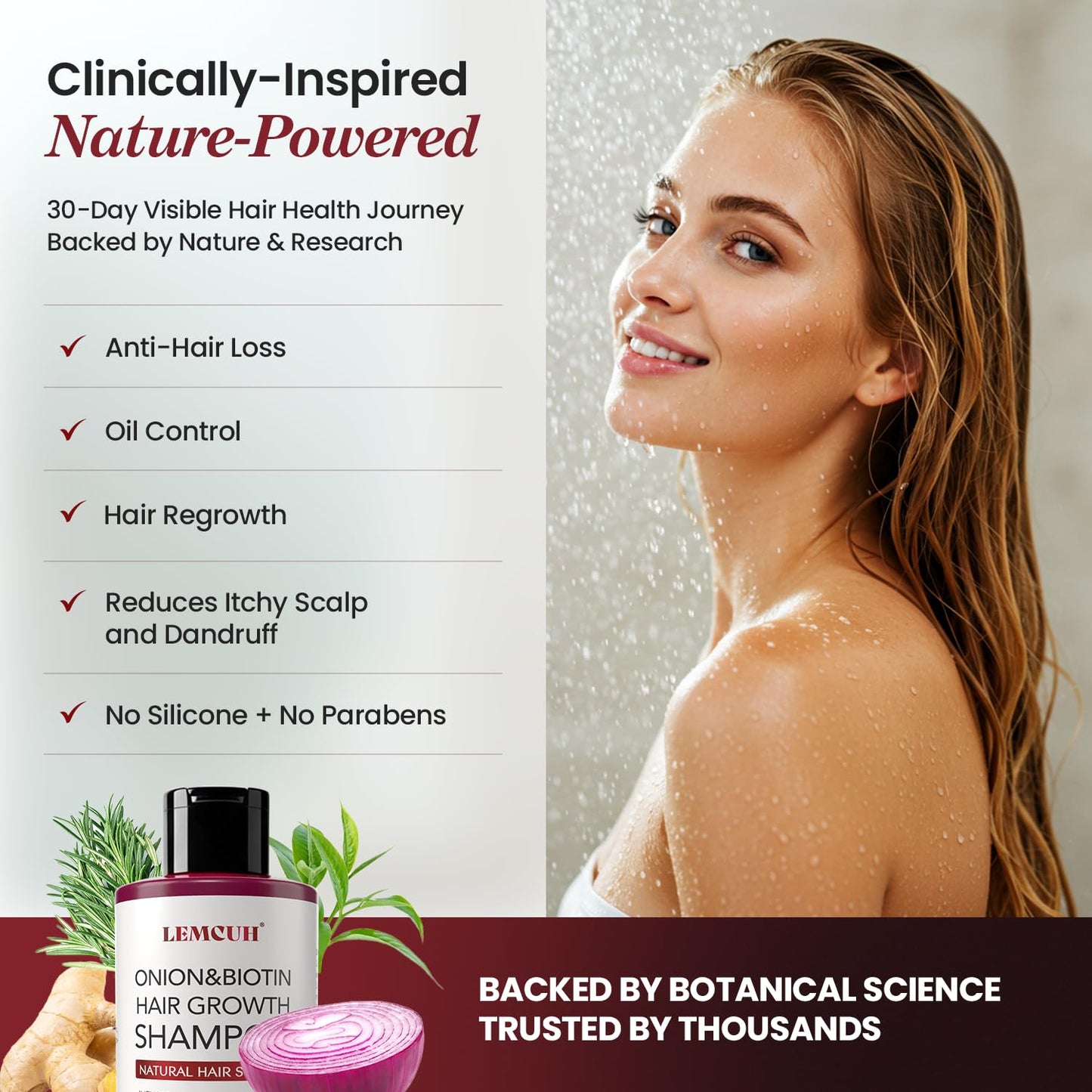Rosemary Shampoo with Onion & Biotin: Volumizing Shampoo for Thicker-Looking Hair - Smooths Scalp With Tea Tree & Ginger - Thickening Formula Support Hair Regrowth For Women Men 12.5 (2 PACK)