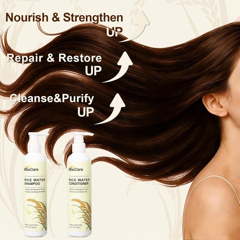 Rice Water Shampoo & Conditioner Set - Strengthen & Revitalize Hair | Nourishing Biotin Infusion for All Hair Types