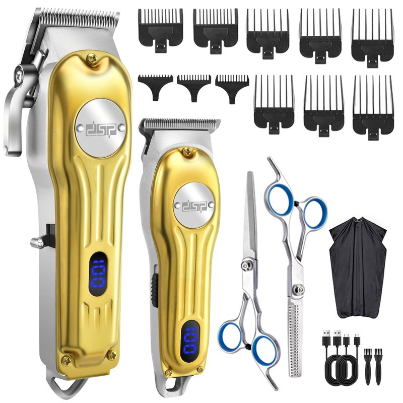 DSP Professional Hair Clipper for Men, Cordless Hair Cutting with LED Display, Barber Clipper USB Rechargeable, Gifts for Men (Gold)