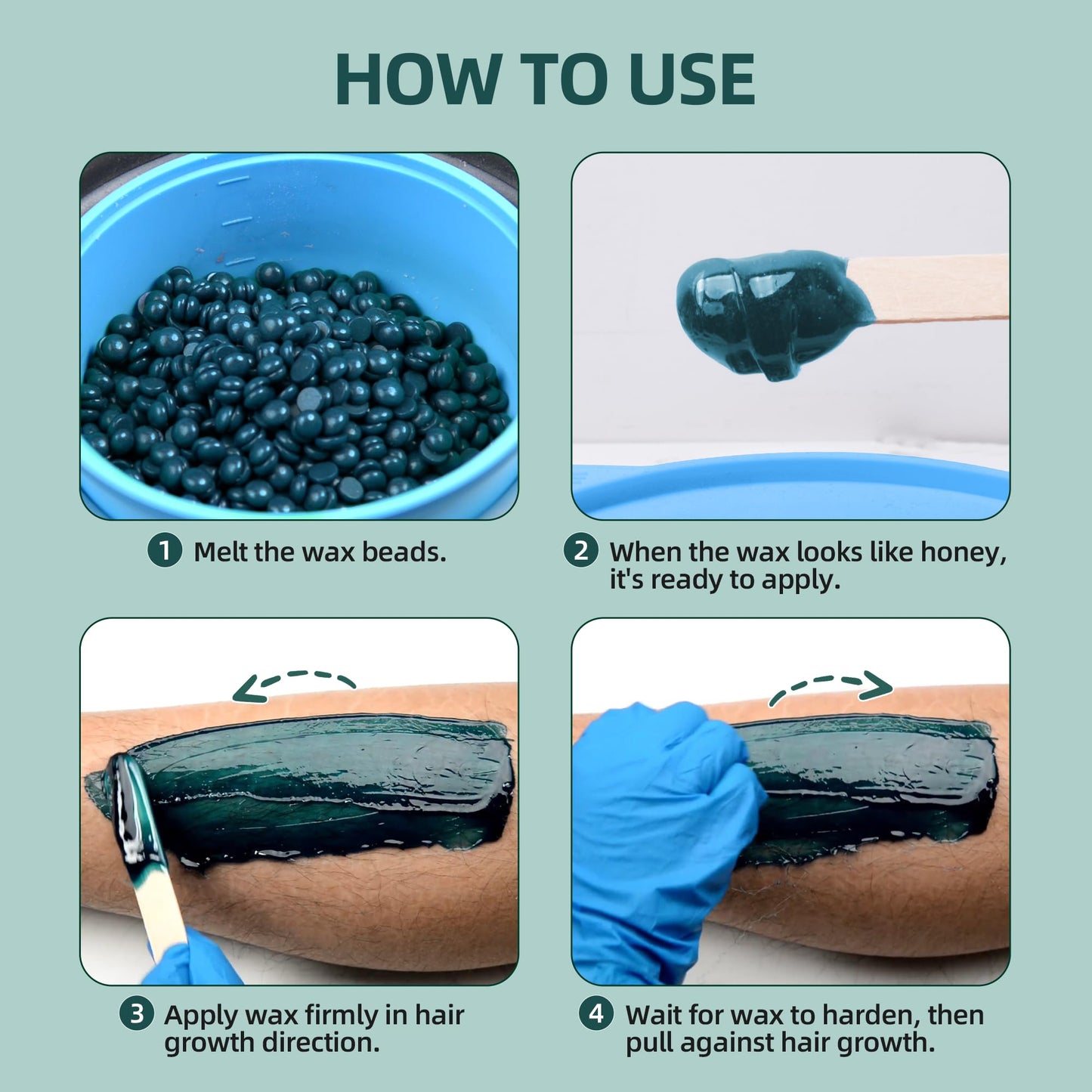 Natreza Wax Beads for Hair Removal, 1lb Hard Wax Beans for Full Body, Brazilian, Bikini, Legs, Arms, Face, Thick Hair Formula, Waxing Beads for Women & Men, Dark Green