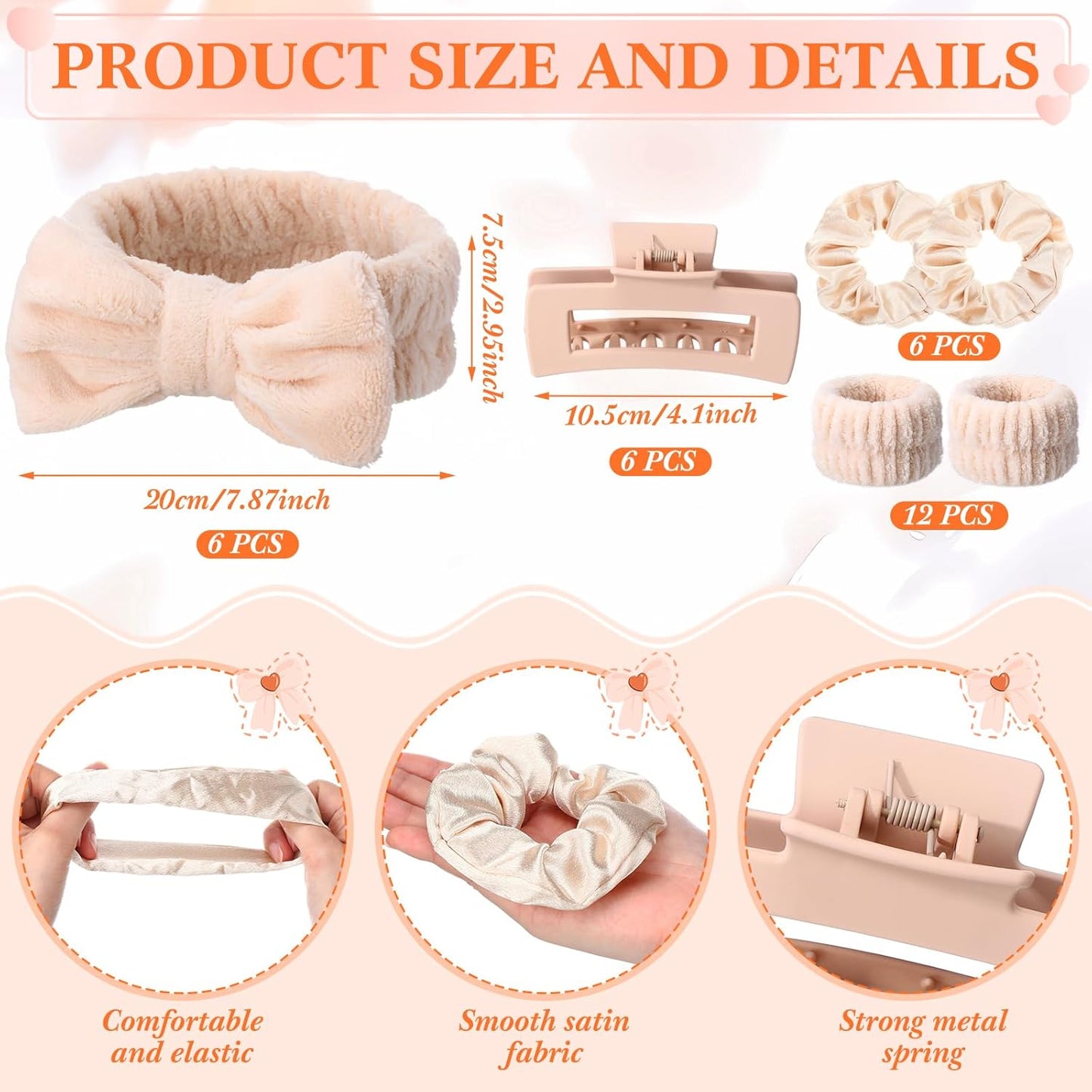 Suncalla 48 Pcs Spa Party Favors | Bridesmaid Proposal Gifts & Sleepover Supplies - Bow Headbands, Scrunchies, Jewelry Case, Makeup Bag, Mirror - Beige