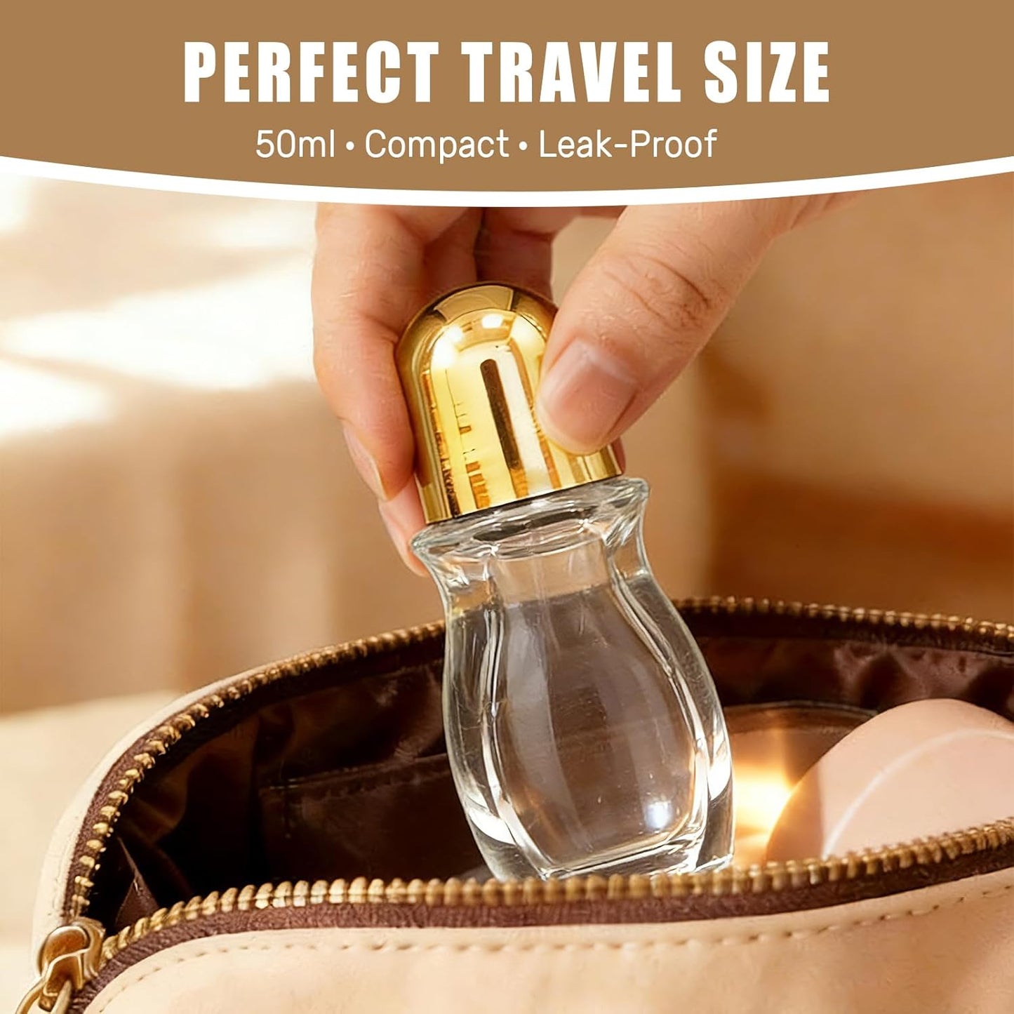 Rose Quartz Roller Bottles - 50ml Refillable Clear Glass with Natural Crystal Rollers | Leak-Proof Travel Perfume Container