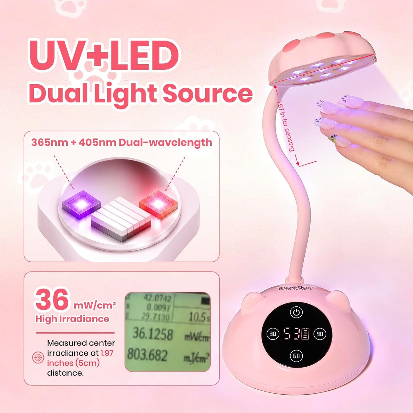 Beetles Gooseneck Flash Cure Nail Lamp - Cordless UV Nail Dryer with Smart Sensor | 2000mAh Rechargeable, 36 mW/cm²