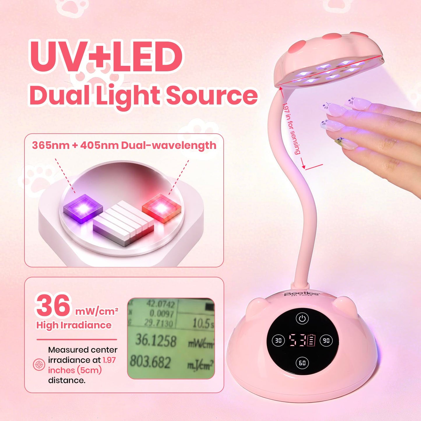 Beetles Gooseneck Flash Cure Nail Lamp, 36 mW/cm² Cordless UV Nail Lamp