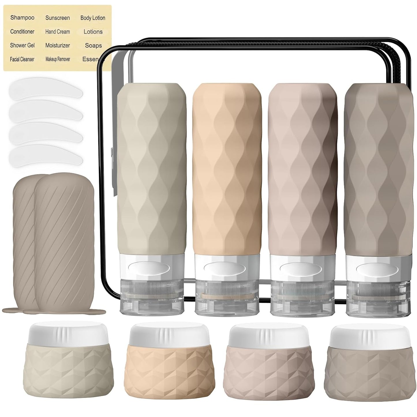 Travel Bottles Set - 16-Pack TSA Approved Silicone Toiletry Containers | Leak-Proof Refillable Bottles with Clear Bag (Cream)