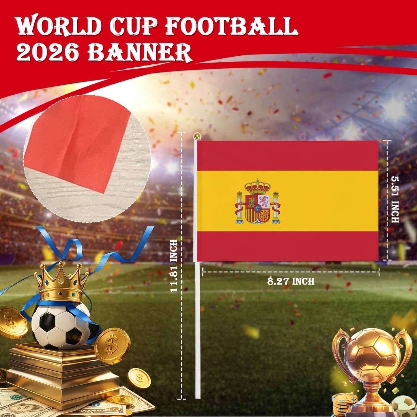 Spain Flag, World cup stickers for Face and Body Painting,Pre-cut Temporary Tattoos,2026 USA‑Canada‑Mexico FIFA World Cup Fan Flag, Double‑Sided Printed with Brass Grommets