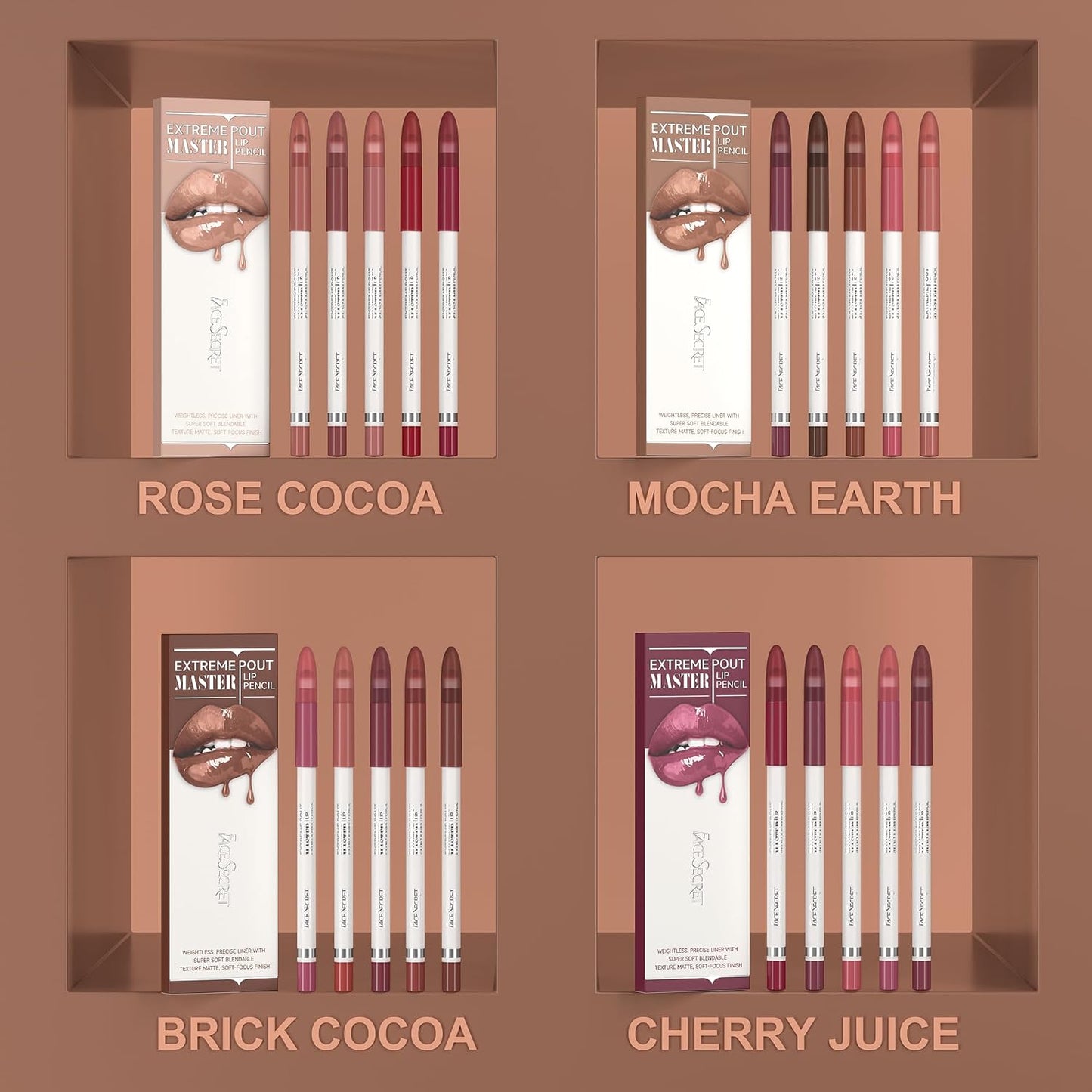 Matte Lip Liner Pencil Set - 5PCS Waterproof & Smudge-Proof | Warm Brick Red & Cocoa Brown Shades