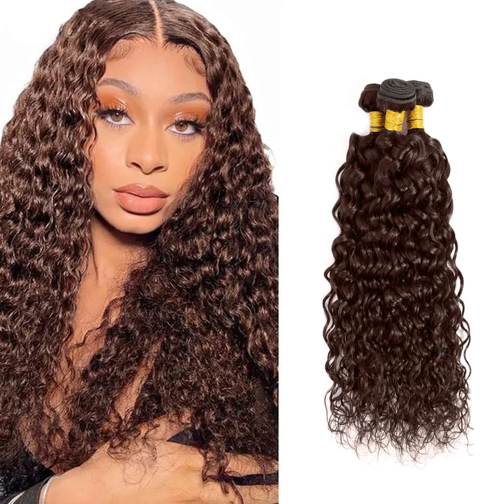 22 24 26 inch Brown Human Hair Bundles Dark Brown Water Wave Bundles #4 Human Hair Bundle #4 Water Wave Bundle