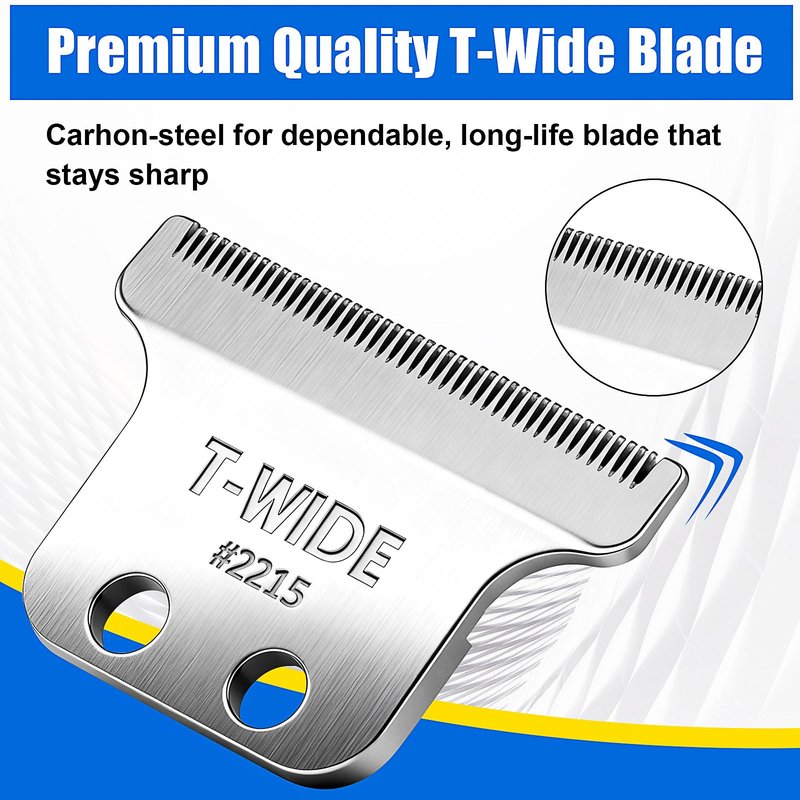 2215 Replacement T Wide Blades Compatible with Wahl 5 Star Detailer Li Trimmer(8081) and (8171) - Adjustable Stainless-steel Zero-Gap Trimmer Blade ((2pcs -silver)